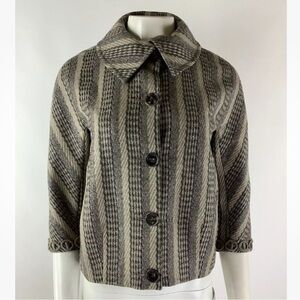 Rena Lange Sz 4 US 100% Virgin Wool Knit Blazer Brown Striped Silk Lined